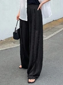 FRIFUL Women's Elastic Waist Ruffle Hem Wide Leg Loose Fashion Pants