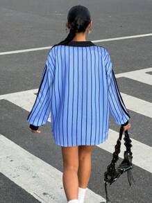 SHEIN EZwear Knitted Long Sleeve Streetwear Plus Size Pullover With Side Stripes And Blue Accents Blue And Black Jersey Long Sleeve Jersey Y2k Jersey Oversized Jersey Striped Jersey Winter Fall Autumn