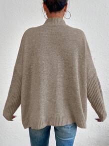 SHEIN Cottnline 女式立領蝙蝠袖毛衣 - 杏色 - 查看 2