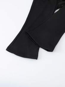 SHEIN Young Girls Letter Print Hooded Flare Jumpsuit One Piece Outfit Full Set Outfit Hooded Jumpsuit Black Jumpsuit Fall Winter