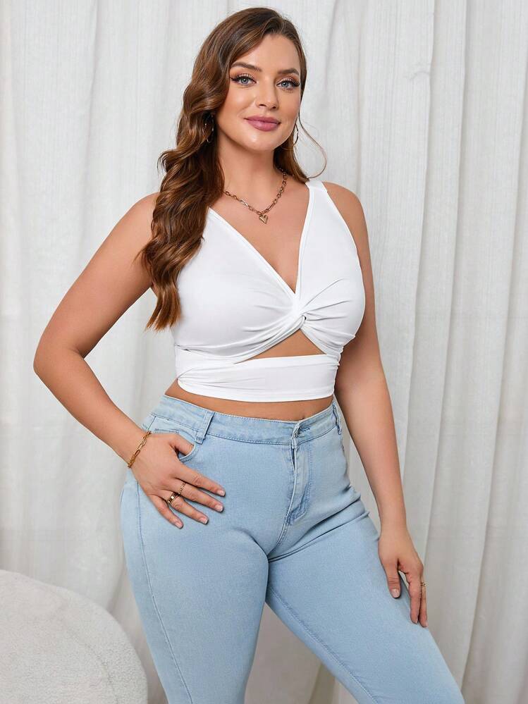 Firerie Talla grande Top tank girante delantero con abertura - Blanco - Añade 6