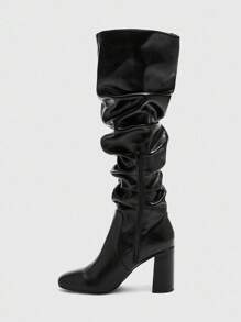 CUCCOO BIZCHIC New Lace-Up Buckle Thick Heel British Knight Motorcycle Mid-Calf Boots For Women - Black - View 9