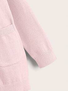 SHEIN Áo khoác cardigan dệt kim dài tay màu trơn có hai túi cho bé gái mùa thu/đông - Hồng - Xem 4