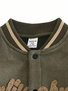 SHEIN 男婴加州字母印花长袖单排扣休闲连体衣，冬季男婴棒球夹克，男婴服装，棒球连体衣，男婴服装，男婴服装，婴儿秋季连体衣，男婴连体衣，6个月-3岁