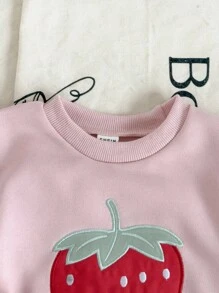 SHEIN Baby Girl Autumn Cute Fruit Embroidery Long Sleeve Top And Ribbed Leggings 2pcs Set - Pink - View 7