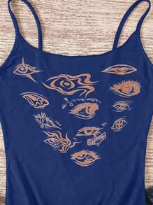 INAWLY Women's Fashionable Eye Print Slim Fit Tank Top For Summer - Blue - View 7