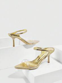 CUCCOO SZL Women's Pointed Toe Stiletto High Heel Sandals, Gold Color, Fashion For Daily Commute And Street Wear