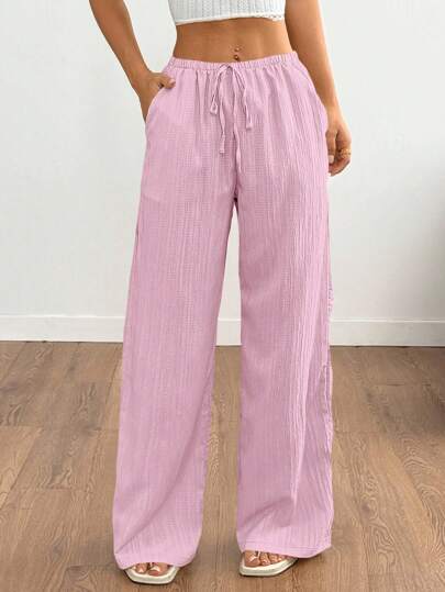 SHEIN Tall Women Textured Fabric Tie Waist Pants Fall Cloth For Women