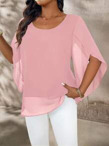 SHEIN LUNE Plus Size Women's Plus Size Cap Sleeve Sheer Elegant Blouse