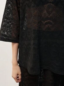 Maija Women's Sexy Solid Color Hollow Out Sheer T-Shirt,Boho Women Clothing - Black - View 7