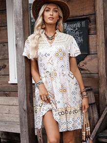 LanaWest Women's Printed Loose Babydoll Dress, Casual Country Style For Daily Wear