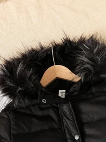 SHEIN Manteau long matelassé à capuche et fermeture éclair pour filles préadolescentes, avec poches, polyvalent pour les sorties, automne/hiver - Noir - Voir 12