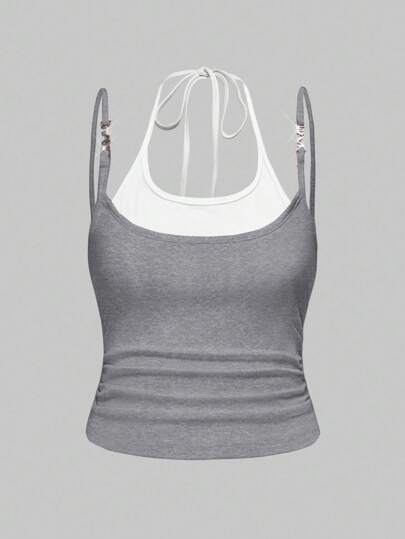 Große Größen Y2K Sexy Metall Anhänger 2 in 1 Spaghettiträger Camisole