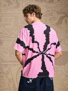 Astro Boy X SHEIN Men's Casual Cartoon Pattern Round Neck Short Sleeve T-Shirt, Summer, 2000s Style - Pink - View 2