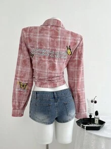 Elamini Quần short denim viền bất đối xứng có túi và nút cho nữ - Màu xanh lam - Xem 2