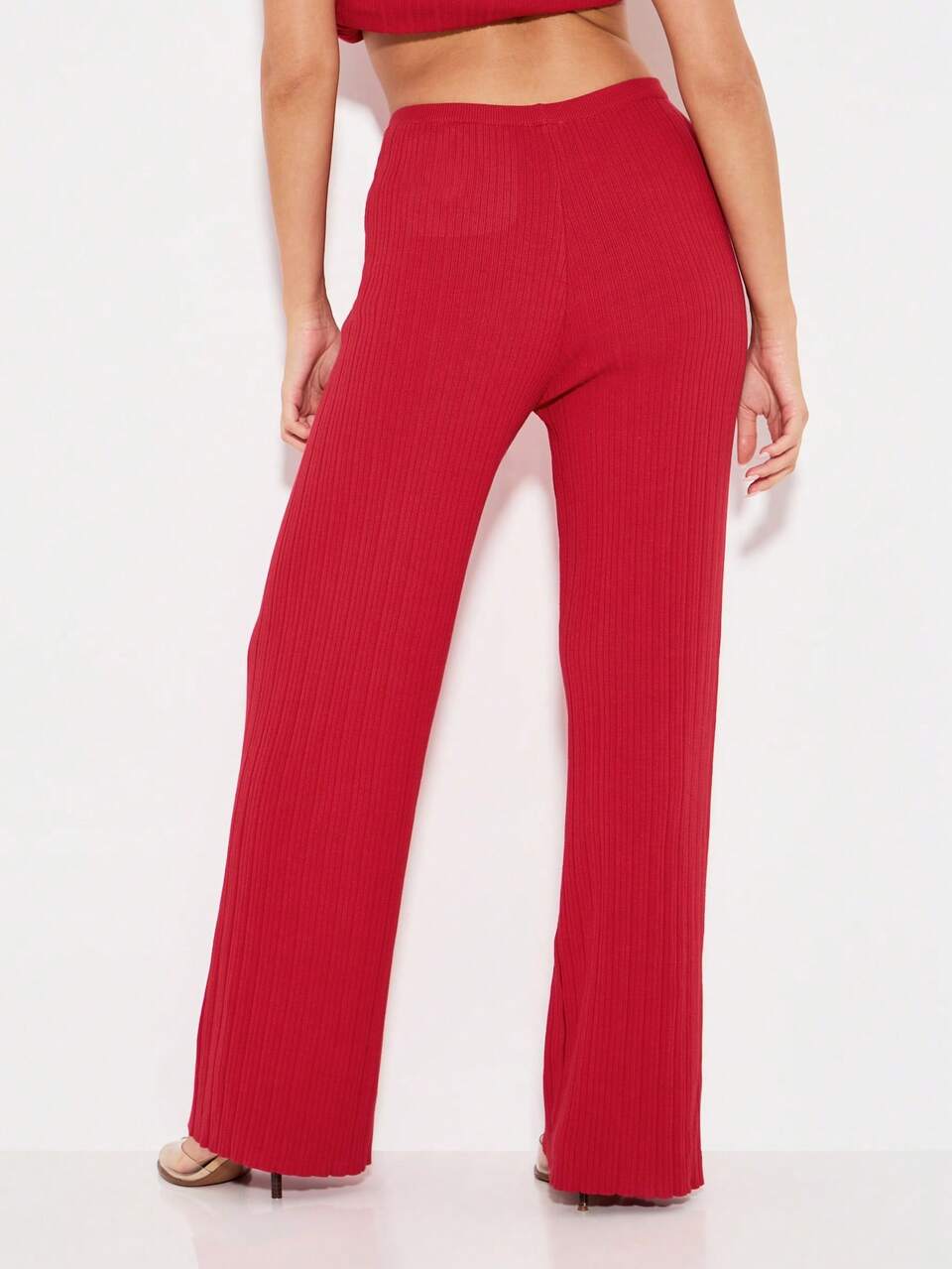 KIZN Ribbed Knit Wide Leg Pants With Button Detail