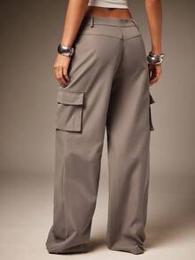 Hauture Einfache Sommer Lässig Einfarbig Klapptaschen Gerade Hose