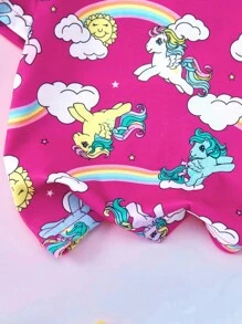 My Little Pony X SHEIN 少女卡通图案圆领短袖T恤 - 粉色 - 查看 4