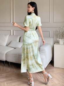 DAZY Vestido de verano de longitud media con estampado de mármol elegante para mujer - Albaricoque - Ver 2