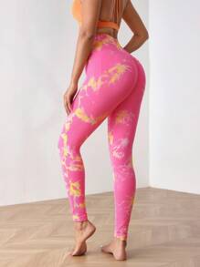 Menodora SHEIN Sport Menodora SHEIN Sport 扎染印花高腰无缝紧身裤舞蹈服瑜伽女裤 - 玫紅色 - 查看 2