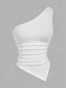 Sweetra 大码女式纯色简约不对称领口针织上衣，适合外出、度假、海滩、可爱上衣、机场旅行