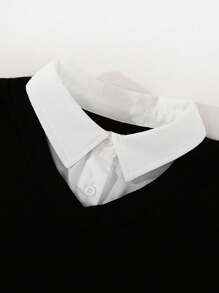 Sparklyn 青少年女孩修身衬衫裙，带百褶裙，长袖休闲连衣裙 - 黑色 - 查看 3