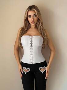 SHEIN ICON Women's Going Out Off Shoulder Casual Old Money Fashionable Front Button Fitted Camisole Top - Beige - View 5
