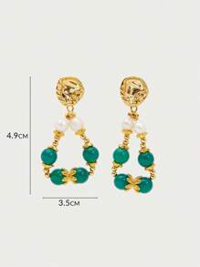 Glisma 18K Gold-Plated 1 Pair Cute, Luxury, Sexy Wedding/Holiday/Vacation/Camping Textured, Metallic, Pearl/Shell, Gemstone Decorated Vintage Beaded Pendant Earrings, Y2K/For Mom/Women/Girl, Suitable For Fall/Autumn/Winter/Festival/Holiday/Vacation/Old Money/Halloween - Multicolor - View 5