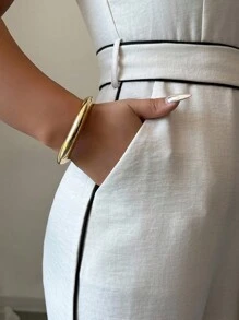 SHEIN Clasi Celure 大码优雅休闲春夏撞色胸带连体裤 - 杏色 - 查看 3