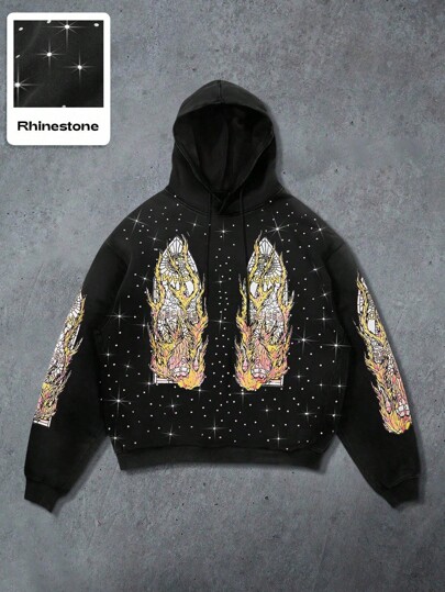 Street Life Felpa con cappuccio da uomo con design americano da strada e stampa di strass