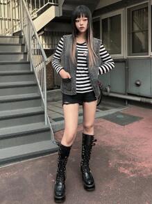 FRIFUL 女式休闲水洗无袖牛仔上衣 - 灰色 - 查看 2