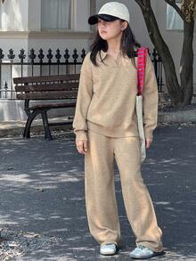 DAZY Tween Girls Knitted Sweater Set, Autumn - Apricot - View 1