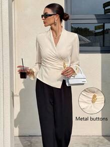 Siren Gaze Blusa envolvente de unicolor elegante para ir al trabajo