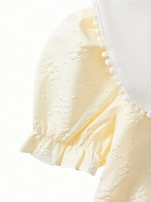 Tween-Mädchen Elegantes, lässiges Urlaubskleid, blaues Kleid mit Rüschenkragen und Puffärmeln und Schleife, geeignet für Frühling/Sommer im Freien/Urlaub