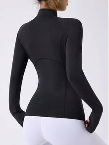 Dewbera 女士基本款简约长袖瑜伽夹克 - 黑色 - 查看 2