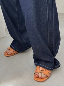 FRIFUL Women's Pocket Loose Wide Leg Casual Versatile Jeans Wide Leg Jeans Women Women Jeans Baggy Drawstring Pants Elastic Waist Jeans Baggy Jeans - Blue - View 2