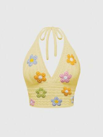 Damen Große Größen 3D Blumen Deko Trägertop