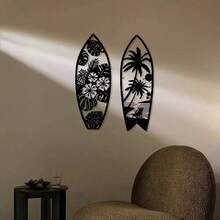 1pc Metal Surfboard Wall Decor - Summer Beach Signage With Turtle, Palm Tree Design - Coastal Hanging Wall Art For Door & Home Decor,Home Decor ,Room Decor,Wall Decor
