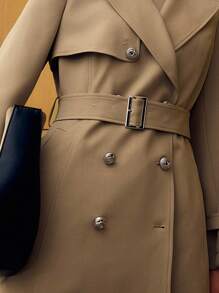 MOTF PREMIUM 翻领双排扣风衣 - 卡其色 - 查看 7