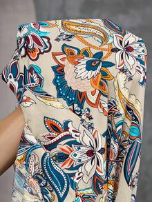 EMERY ROSE Plus Size Casual Vacation All-Over Print Notched Neck Dress Autumn, Fall Women's Dress Plus Size Boho Dress Plus Size Paisley Dress - Apricot - View 7