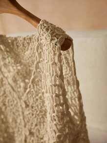 Elaquor 大码休闲纯色镂空针织背心 - 卡其色 - 查看 3