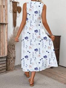 EMERY ROSE Women's Vacation Floral Print Notched V-Neckline Pocketed Long Casual Dress Maxi Women Outfit - Multicolor - View 2