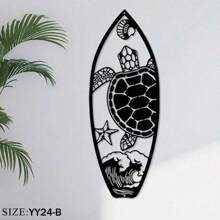 1pc Metal Surfboard Wall Decor - Summer Beach Signage With Turtle, Palm Tree Design - Coastal Hanging Wall Art For Door & Home Decor,Home Decor ,Room Decor,Wall Decor