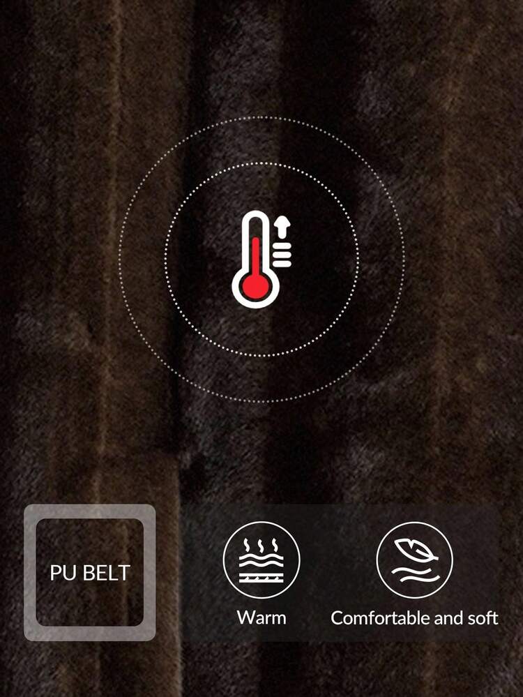 高級ヴィンテージフェイクファー長袖ストレートウエストベルト付きフィッテッド冬アウターウェアジャケット