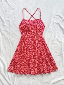 Soleia Ditsy Floral Criss Cross Tie Backless Cami Dress