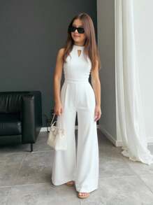 SHEIN Tween-Mädchen Eleganter, minimalistischer Neckholder-Jumpsuit mit rückenfreier Schleife
