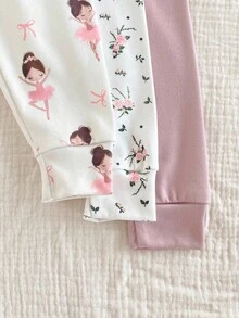 6 件套女婴紧身套装，简约时尚，花卉印花长袖，柔软舒适，3 套可爱清新的家居服 - 彩色 - 查看 8
