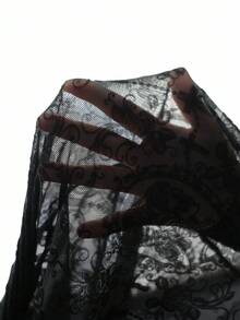 SHEIN ICON Women's Exaggerated Flare Lace Sheer Long Pants,Fall - Black - View 7