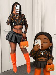 BamGleam Femmes Sexy T-shirt manches longues, ajouré, à motif citrouille en dentelle pour fête d'Halloween - Multicolore - Voir 1