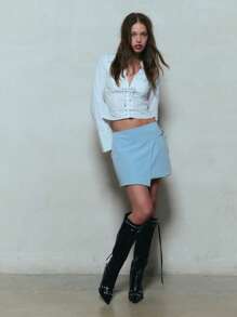 TypaGal 女式纯色不对称下摆休闲短裙裤，侧扣设计